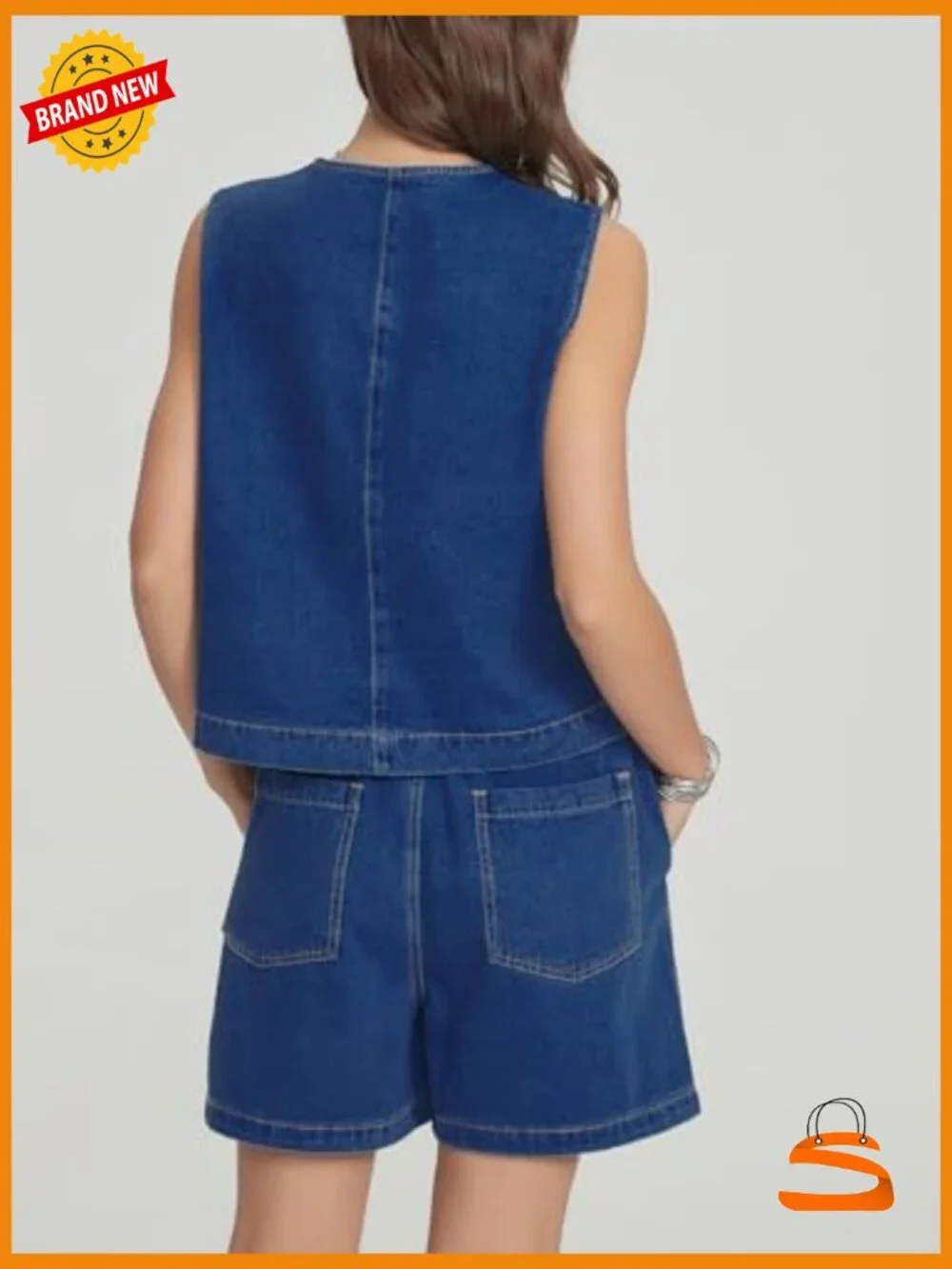 Sleeveless Denim Vest & Baggy Jean Shorts Matching Set